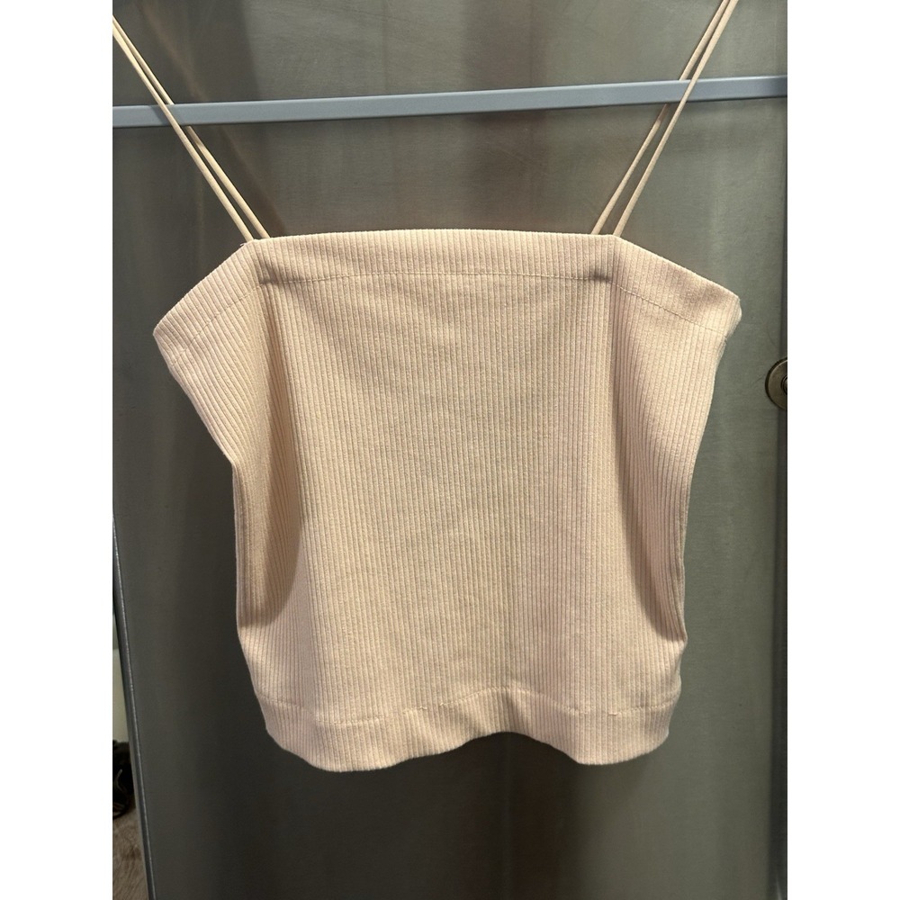 American Eagle Baby Pink Ribbed Knit Camisolecropped Square Neck  M